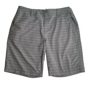 Hang Ten Mens Striped Gray Board Shorts Size 36 Swim Trunks Vacation Surf Beach